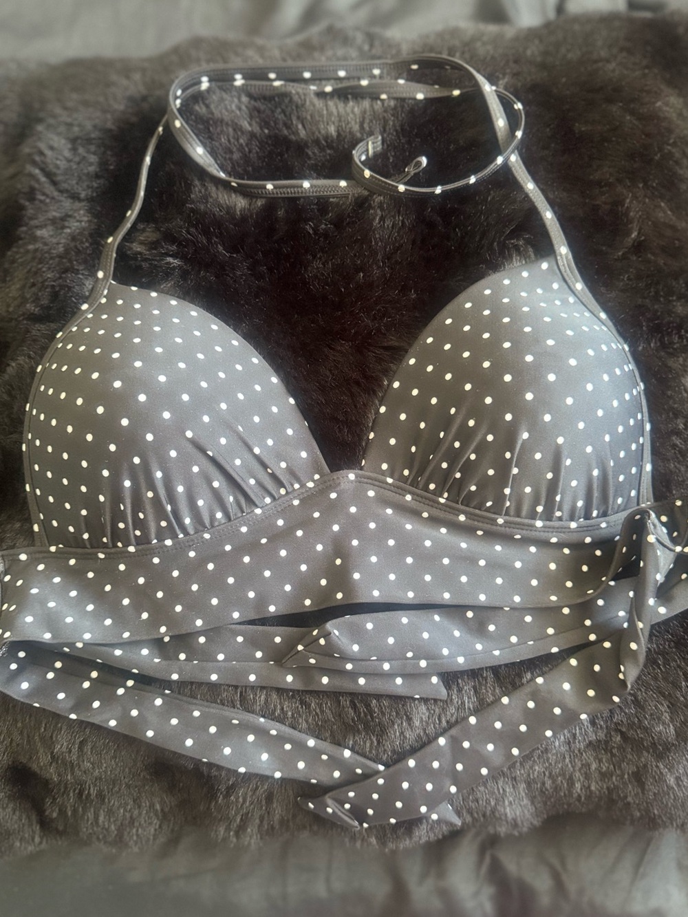 Black and white polka dot bikini top